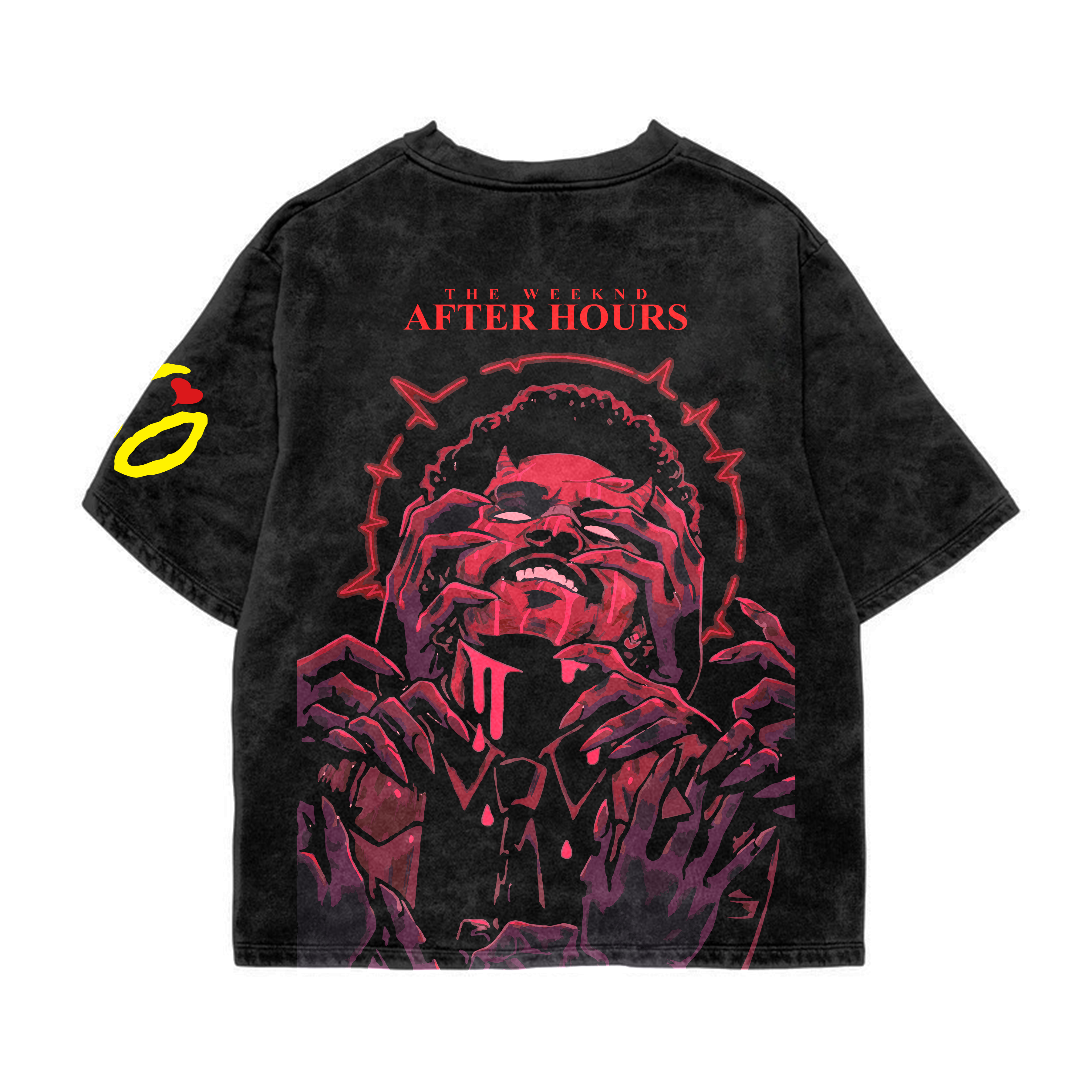 Weeknd red Acid Wash Oversized Tee
