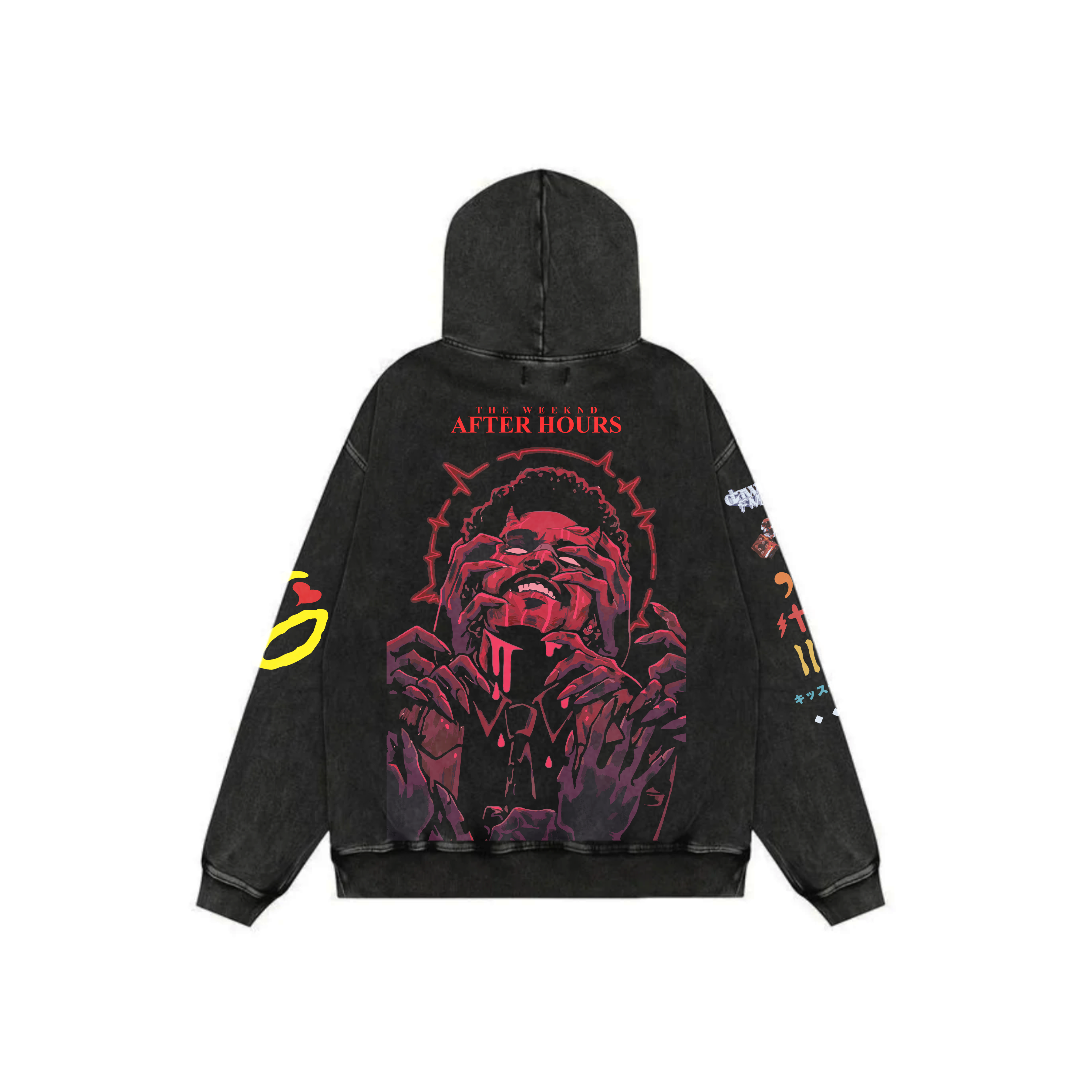 Weeknd red Acid Wash Oversized Hoodie