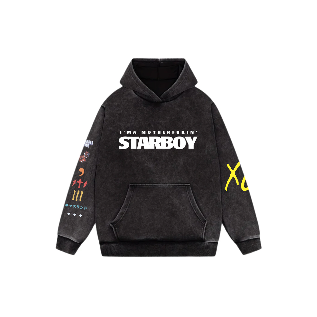 Weeknd red Acid Wash Oversized Hoodie