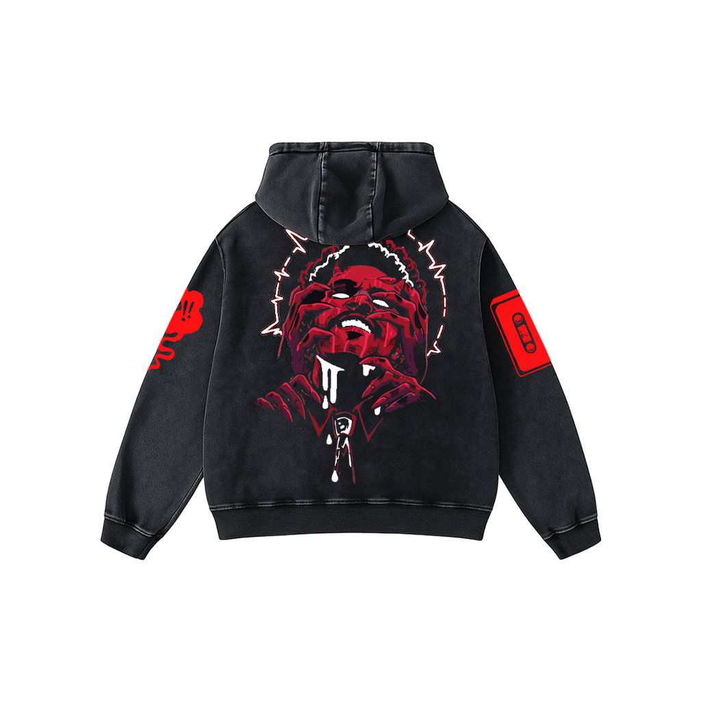 Midnight Vinyl Acid Wash Oversized Hoodie