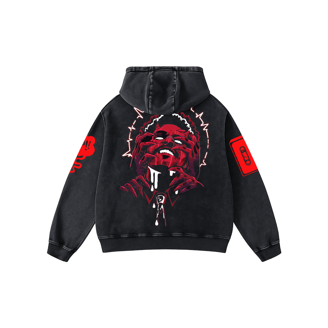 Midnight Vinyl Acid Wash Oversized Hoodie