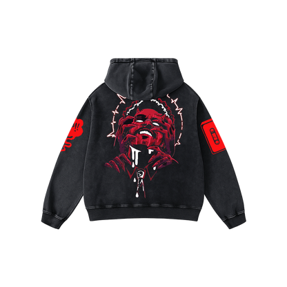 Midnight Vinyl Acid Wash Oversized Hoodie