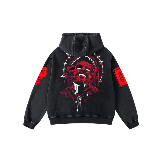 Midnight Vinyl Acid Wash Oversized Hoodie