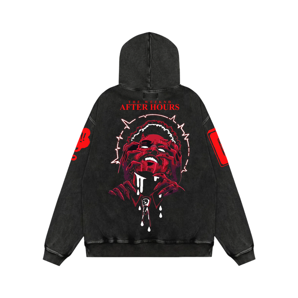 Midnight Vinyl Acid Wash Oversized Hoodie