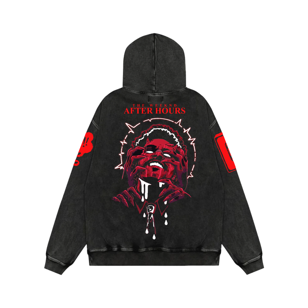 Midnight Vinyl Acid Wash Oversized Hoodie