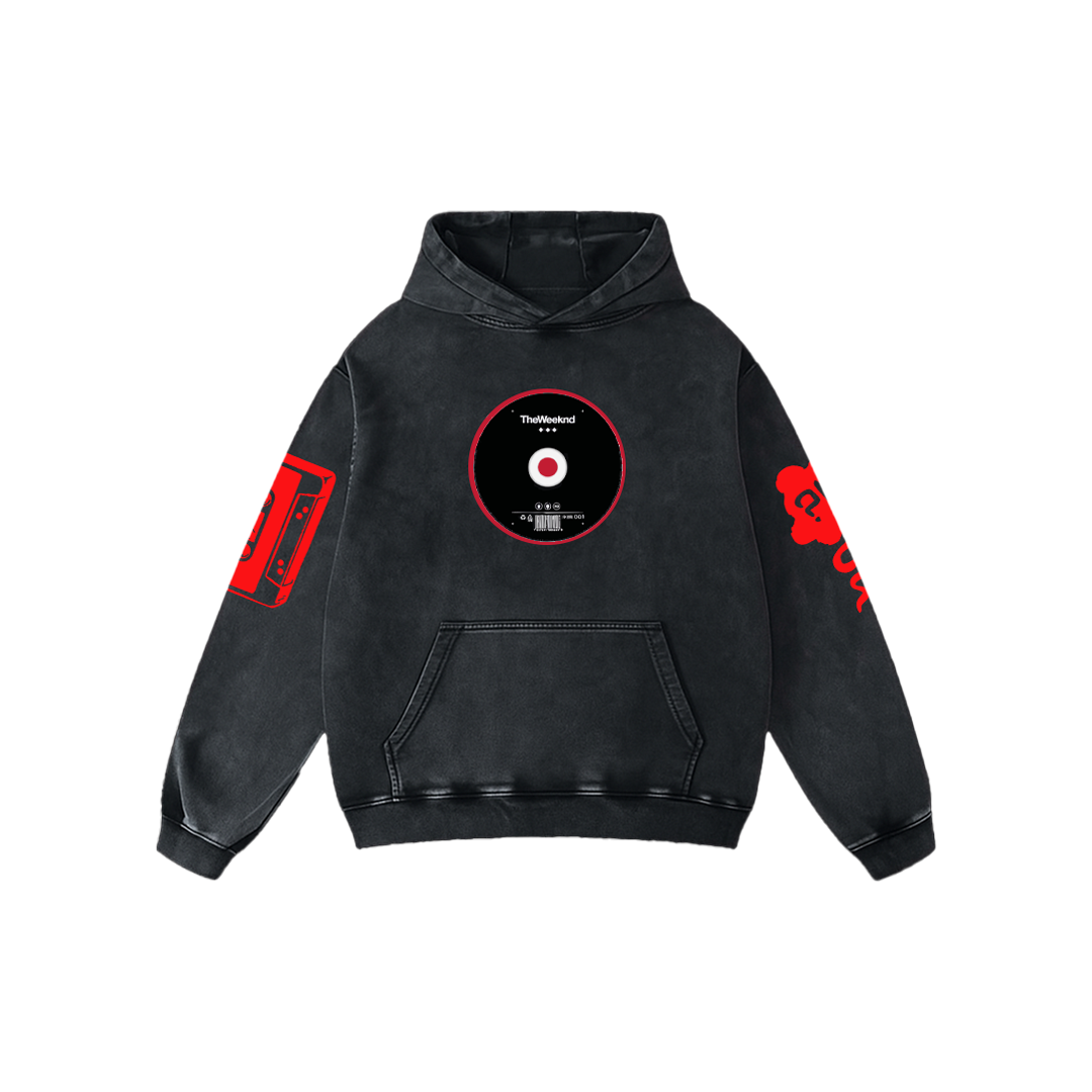 Midnight Vinyl Acid Wash Oversized Hoodie